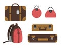 Vector flat set of travelerÃ¢â¬â¢s suitcases. Luggage icons collection. Travel objects isolated on white background.