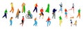 Vector flat set of walking people on white background of different ages, genders Royalty Free Stock Photo