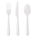 Vector Flat Simple Cartoon Dinner Fork, Knife and Spoon Icon Set Closeup, Isolated. Tableware Set. Top View Royalty Free Stock Photo