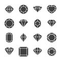 Vector Flat Simple Minimalistic Black and White Gemstone Icons Set. Diamond, Crystal, Rhinestones Closeup Isolated