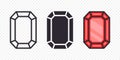 Vector Flat Simple Minimalistic Gemstone Icons Set. Diamond, Crystal, Rhinestones Closeup Isolated. Jewerly Concept Royalty Free Stock Photo