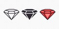 Vector Flat Simple Minimalistic Gemstone Icons Set. Diamond, Crystal, Rhinestones Closeup Isolated. Jewerly Concept