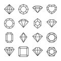 Vector Flat Simple Minimalistic Linear Black and White Gemstone Icons Set. Diamond, Crystal, Rhinestones Closeup