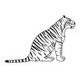 Vector flat sitting outline tiger