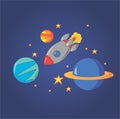 multi-colored vector illustration of space, stars, planets, rocket Royalty Free Stock Photo