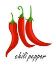 Vector flat spicy chili peppers. Hot red chili peppers, cartoon mexican chilli or paprika. Vector red chili pepper icons Royalty Free Stock Photo