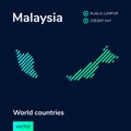 Vector flat striped map of Malaysia in green colors on the dark blue background Royalty Free Stock Photo