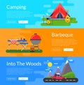 Vector flat style camping elements banners illustration Royalty Free Stock Photo