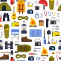 Vector flat style camping elements pattern or background illustration Royalty Free Stock Photo