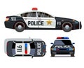 Vector flat-style cars in different views. Police car Royalty Free Stock Photo