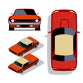 Vector flat-style cars in different views. Red muscle car