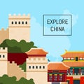 Vector flat style china elements and sights background illustration