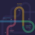 Vector flat style ciry railway scheme. Subway stations map top view