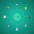 Vector flat style copyright elements infographic on gradient background with linear copyright icons Royalty Free Stock Photo