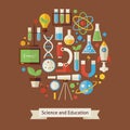 Vector Flat Style Education and Science Objects Concept Royalty Free Stock Photo