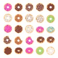 Vector flat style icons of glazed colorful donuts Royalty Free Stock Photo