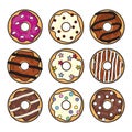 Vector flat style icons of glazed colorful donuts Royalty Free Stock Photo