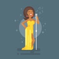 Vector flat style illustration of Afro American woman star celebrity jazz singer