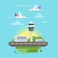 Vector flat style illustration of airport.