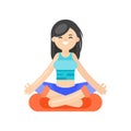 Vector flat style illustration of asian woman doing yoga.