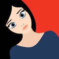 Vector flat style illustration of a beautiful fashion young woman with black hair and blue eyes Royalty Free Stock Photo