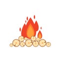 Vector flat style illustration of bonfire isolated on white background. Icon logo flame and wood for web design