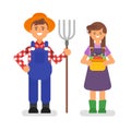 Vector flat style illustration of farmers. Royalty Free Stock Photo