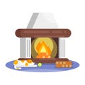 Vector flat style illustration of fireplace. Royalty Free Stock Photo