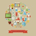 Vector Flat Style Science and Education Objects Concept Royalty Free Stock Photo