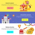 Vector flat style set of amusement park for kids banners Royalty Free Stock Photo