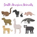 Vector flat style set animals of South America.