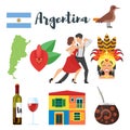 Vector flat style set of Argentina national cultural symbols