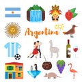 Vector flat style set of Argentina national cultural symbols.