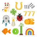 Vector flat style set of luck objects. Royalty Free Stock Photo