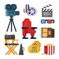 Vector flat style set of old cinema icon for online movies. Royalty Free Stock Photo