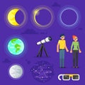 set of solar eclipse elements Royalty Free Stock Photo