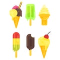 Vector flat style set of tasty colorful ice cream icon. Royalty Free Stock Photo