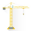 Vector flat style yellow tower building crane illustration icon Royalty Free Stock Photo