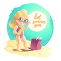 Vector flat summer cartoon illustration. Royalty Free Stock Photo