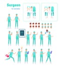 Vector flat surgeon doctor animation creation set