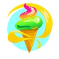 Vector flat tasty shiny ice cream with ribbon illustration isolated on white background.