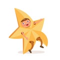 Vector flat teen boy golden star cosume at party Royalty Free Stock Photo
