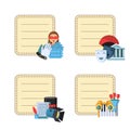 Vector flat theatre icons stickers with place for notes texts
