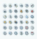 Vector flat color thin line icons set with home, smart house outline symbols Royalty Free Stock Photo