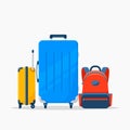 Vector flat three travel suitcases isolated on the white background