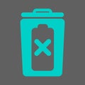 Vector flat trash bin with battery silhouette and prohibition sign