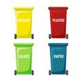 Vector flat trash bins collection isolated on white background. Wheels cans for separate garbage collection. colored containers Royalty Free Stock Photo