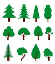 Vector flat tree for landscape. Cartoon silhouette oak tree for garden decoration. Design green hardwood plant for natural ecology