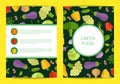 Vector flat vegetables card, brochure, flyer template for vegan, healthy organic food theme Royalty Free Stock Photo