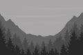 Vector flat vintage illustration of a panoramic night mountain l Royalty Free Stock Photo